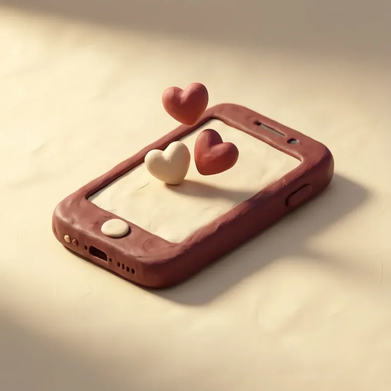 Ilustração 3D de celular com corações flutuando